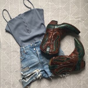 Corral turquoise and brown western snip toe boots